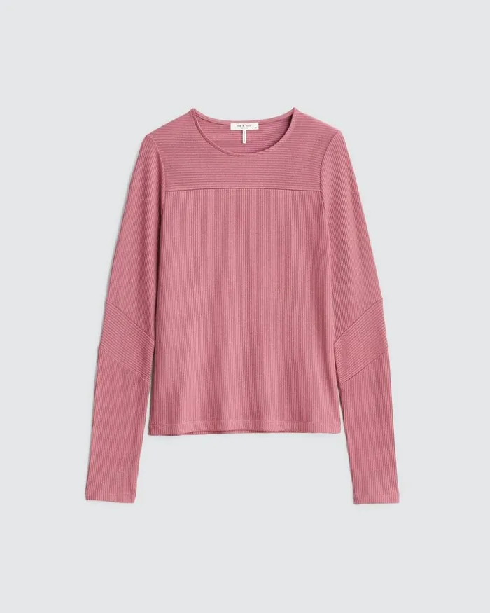 Women TShirts Rag 038 Bone The Knit Rib Paneled Crew Rose