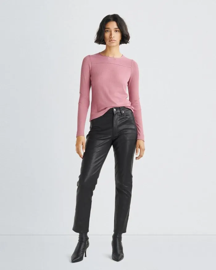Women TShirts Rag 038 Bone The Knit Rib Paneled Crew Rose