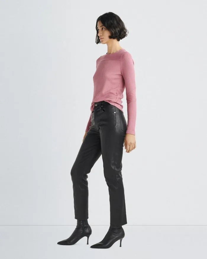 Women TShirts Rag 038 Bone The Knit Rib Paneled Crew Rose