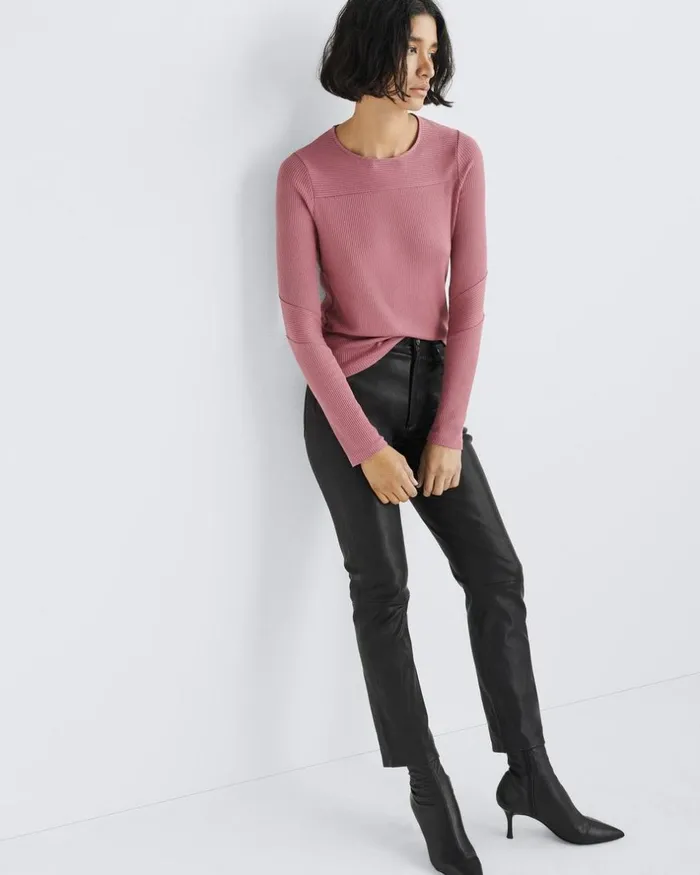 Women TShirts Rag 038 Bone The Knit Rib Paneled Crew Rose
