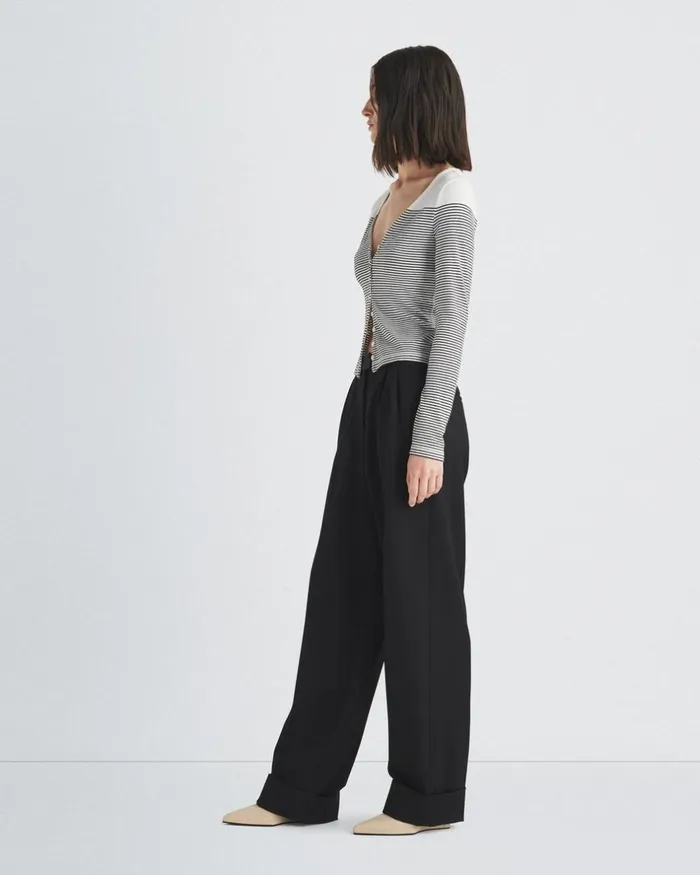 Women TShirts Rag 038 Bone The Knit Striped Vee Cardigan Blackwhite