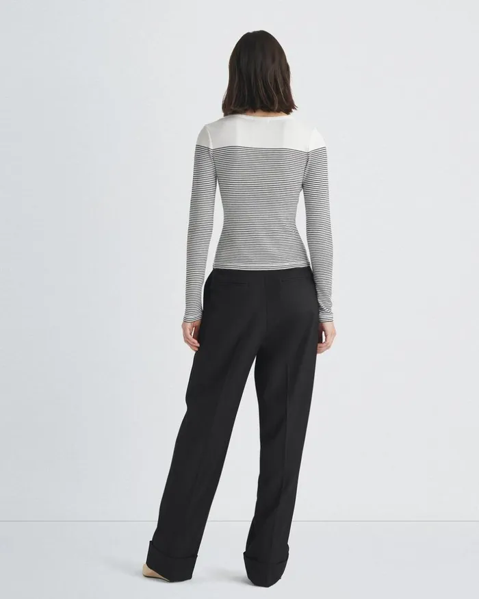 Women TShirts Rag 038 Bone The Knit Striped Vee Cardigan Blackwhite