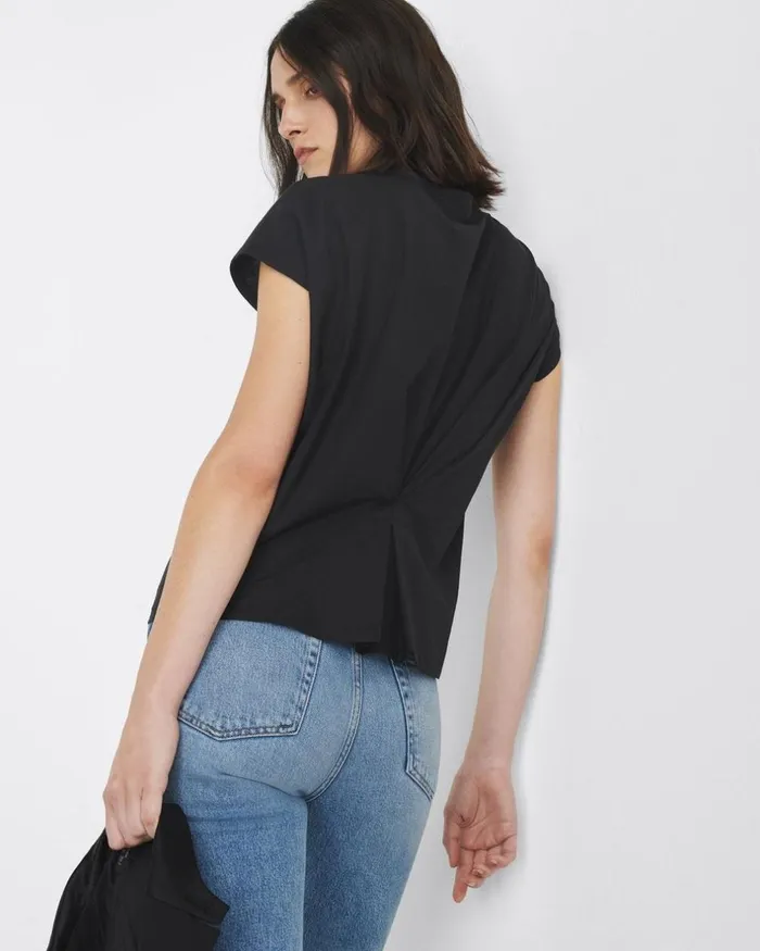 Women TShirts Rag 038 Bone The Slub Pleated Tee Black