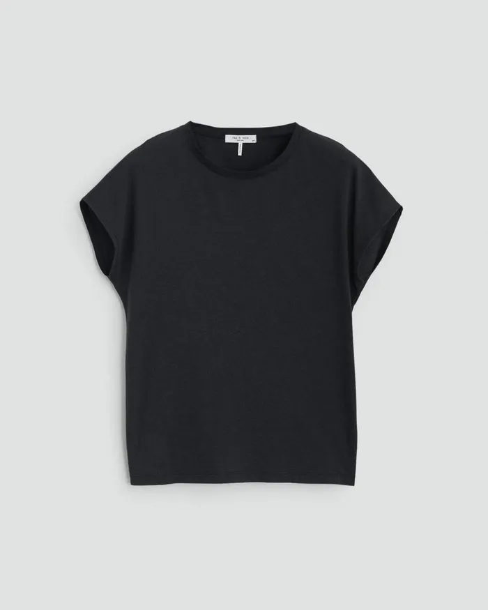 Women TShirts Rag 038 Bone The Slub Pleated Tee Black