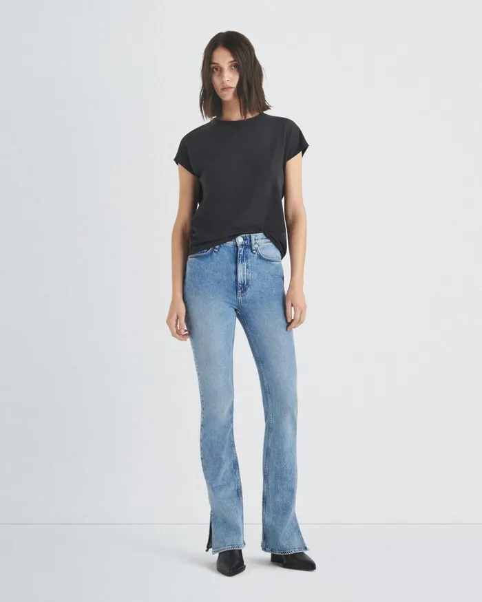 Women TShirts Rag 038 Bone The Slub Pleated Tee Black