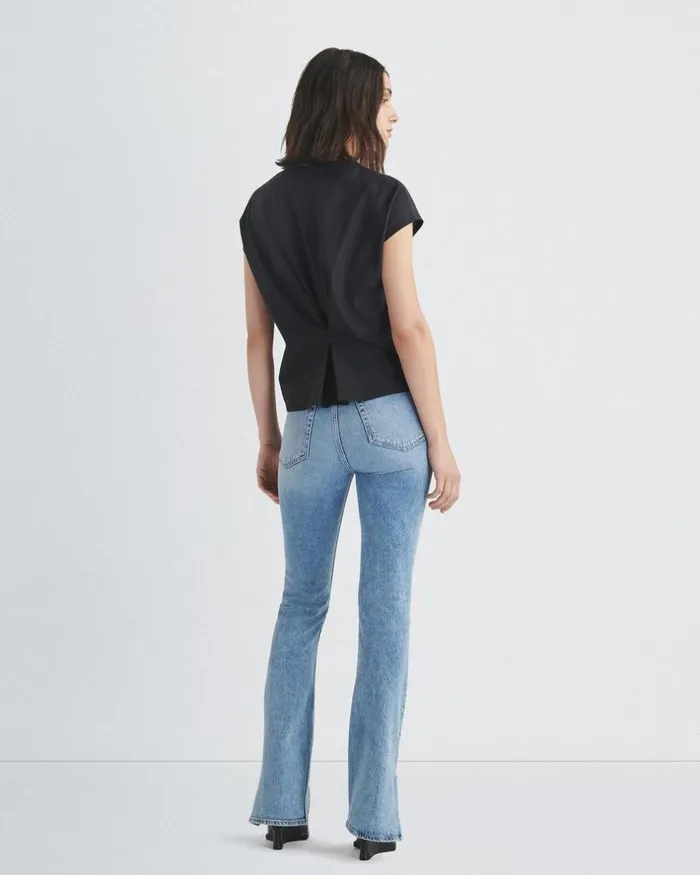 Women TShirts Rag 038 Bone The Slub Pleated Tee Black