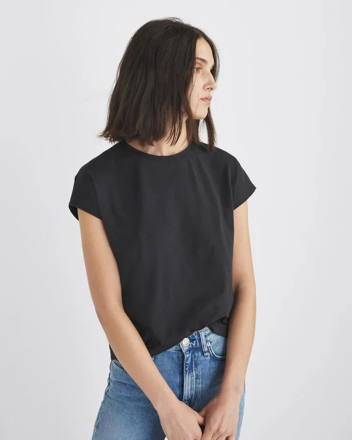 Women TShirts Rag 038 Bone The Slub Pleated Tee Black