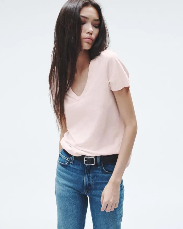 Women TShirts Rag 038 Bone The Slub Vee Blush