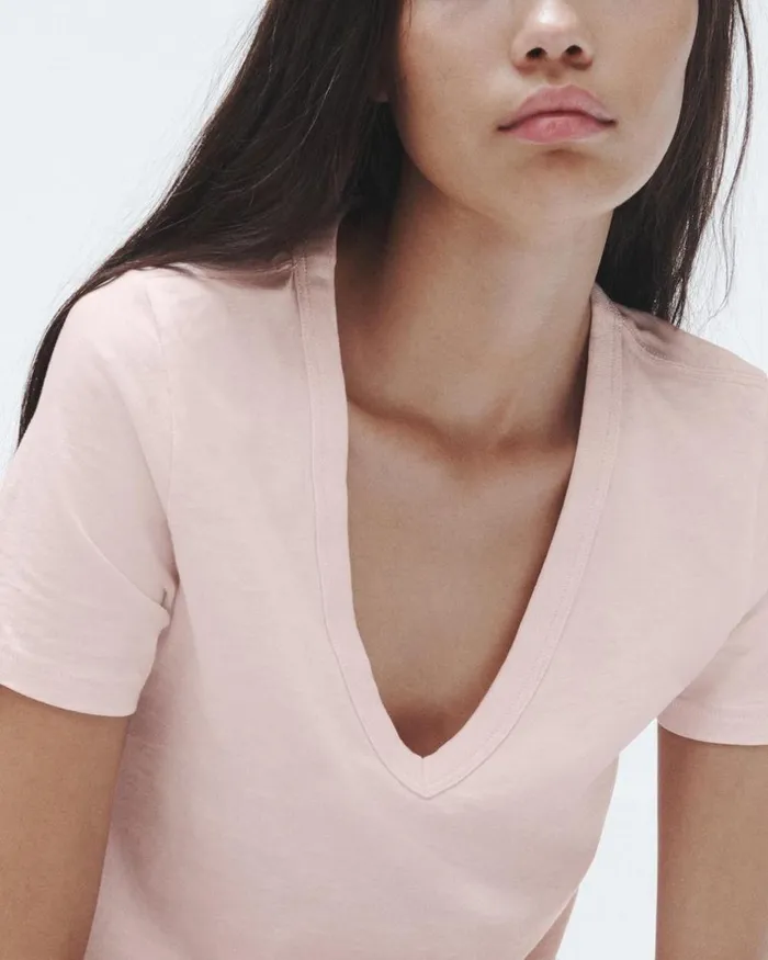 Women TShirts Rag 038 Bone The Slub Vee Blush
