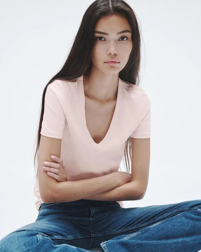 Women TShirts Rag 038 Bone The Slub Vee Blush