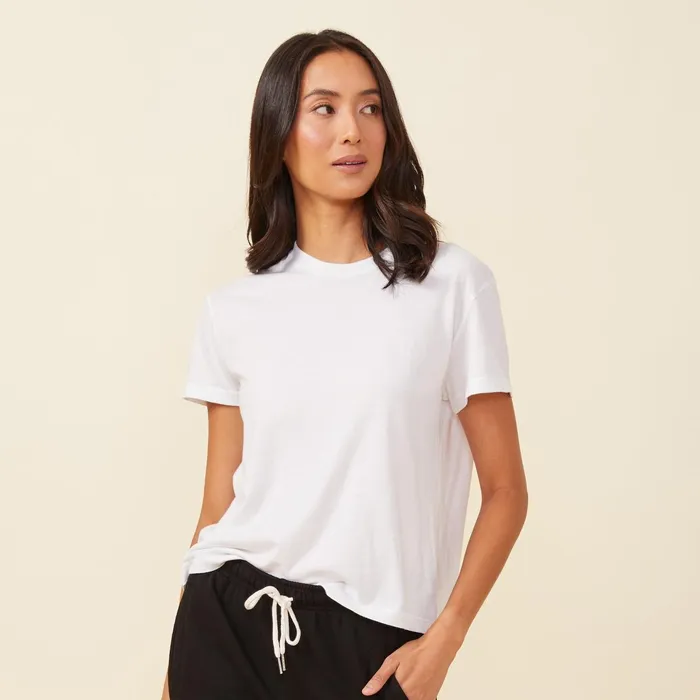 Women Tees MONROW Basic Crew Neck Tee White