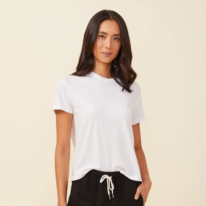 Women Tees MONROW Basic Crew Neck Tee White