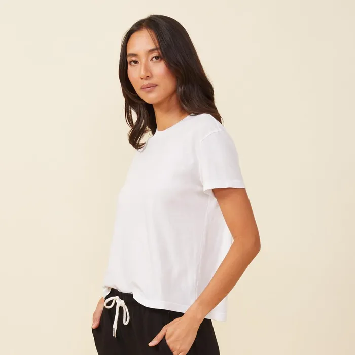 Women Tees MONROW Basic Crew Neck Tee White