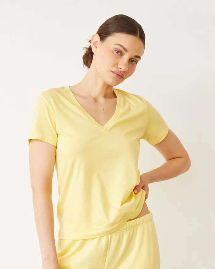 Women Tees MONROW Basic V Neck Lemon