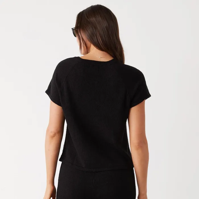 Women Tees MONROW Boucle Knit Vneck Black