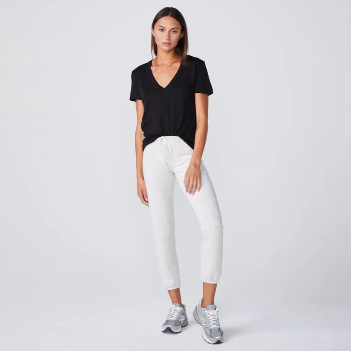 Women Tees MONROW Cotton Modal Relaxed V Neck Tee Black