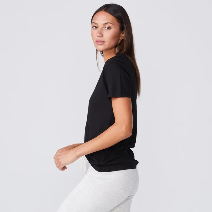 Women Tees MONROW Cotton Modal Relaxed V Neck Tee Black