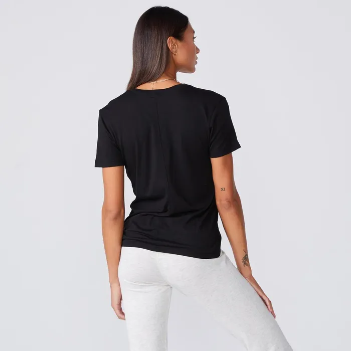 Women Tees MONROW Cotton Modal Relaxed V Neck Tee Black