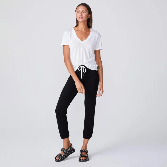 Women Tees MONROW Cotton Modal Relaxed V Neck Tee White