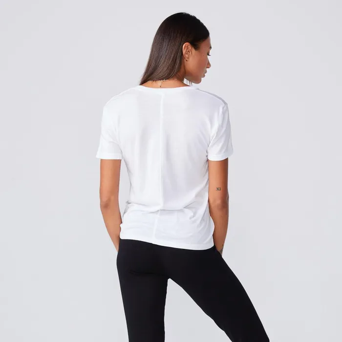 Women Tees MONROW Cotton Modal Relaxed V Neck Tee White
