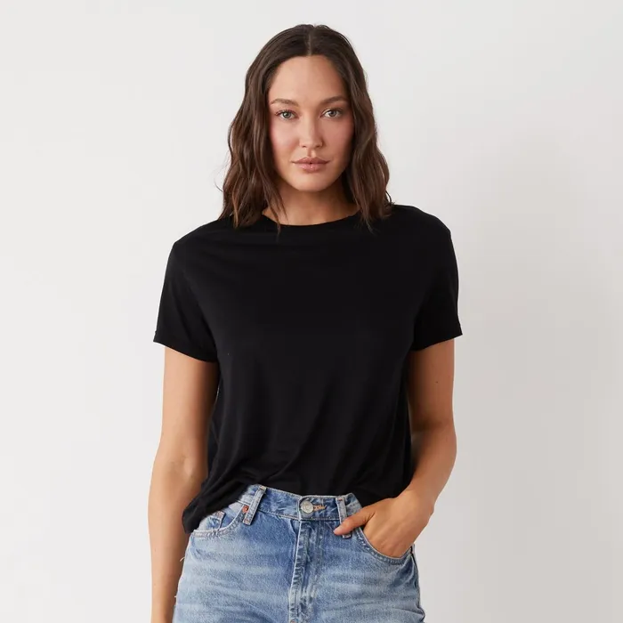 Women Tees MONROW Cotton Modal Vintage Crew Black