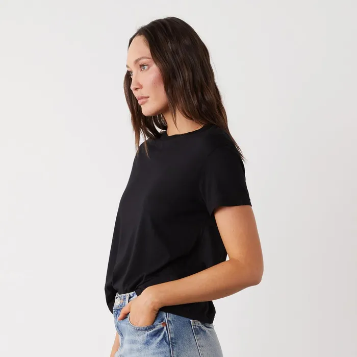 Women Tees MONROW Cotton Modal Vintage Crew Black
