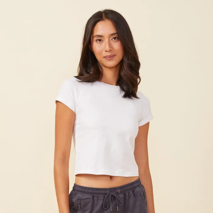 Women Tees MONROW Fitted Cap Sleeve Tee White