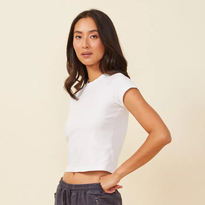Women Tees MONROW Fitted Cap Sleeve Tee White