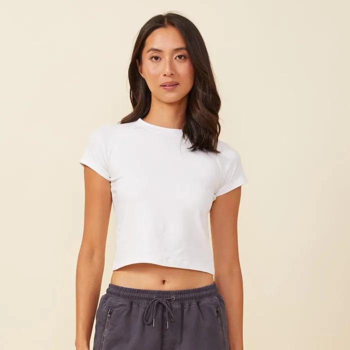 Women Tees MONROW Fitted Cap Sleeve Tee White
