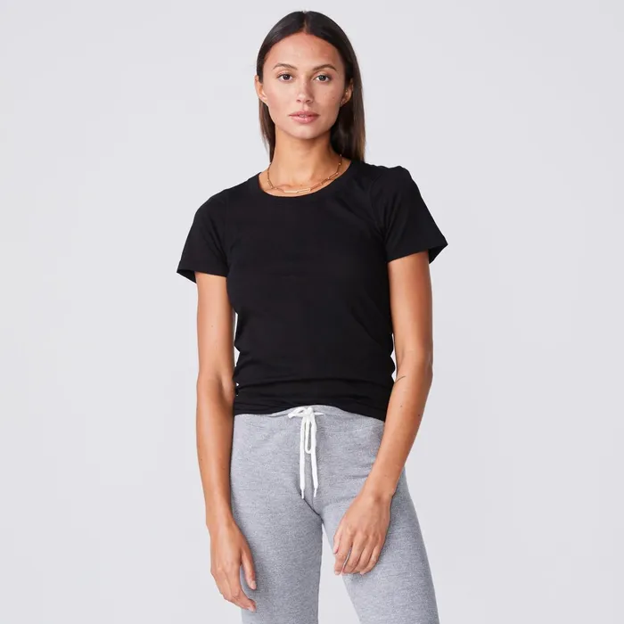 Women Tees MONROW Super Fine Jersey Fitted Crew Neck Tee Black