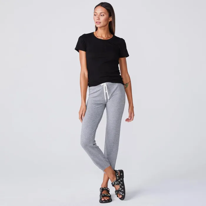 Women Tees MONROW Super Fine Jersey Fitted Crew Neck Tee Black