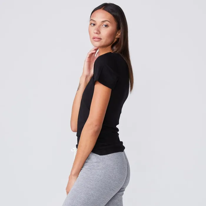 Women Tees MONROW Super Fine Jersey Fitted Crew Neck Tee Black