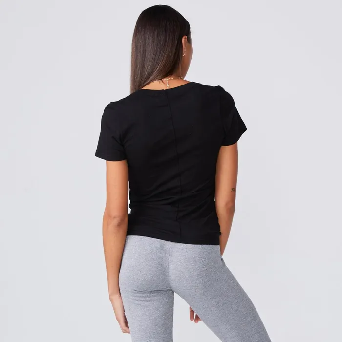 Women Tees MONROW Super Fine Jersey Fitted Crew Neck Tee Black