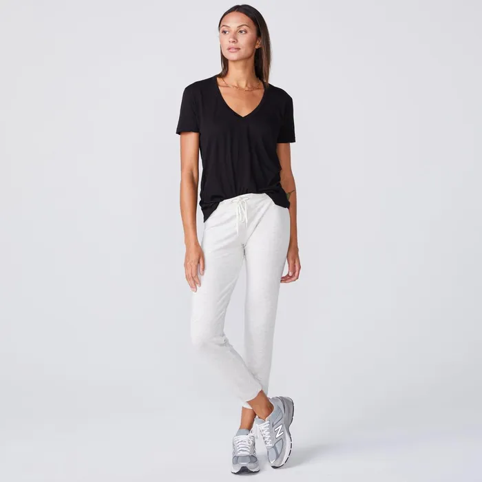 Women Tees MONROW Super Fine Jersey Fitted V Neck Tee Black
