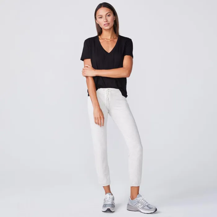 Women Tees MONROW Super Fine Jersey Fitted V Neck Tee Black