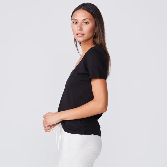 Women Tees MONROW Super Fine Jersey Fitted V Neck Tee Black