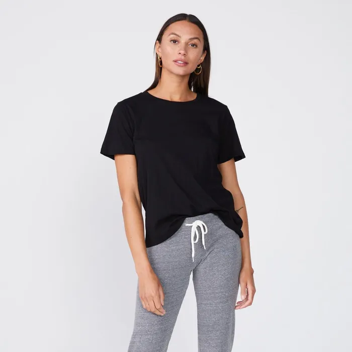 Women Tees MONROW Super Fine Jersey Oversized Crew Neck Tee Black