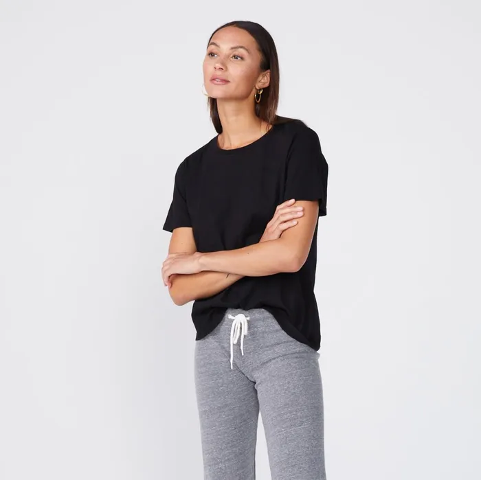 Women Tees MONROW Super Fine Jersey Oversized Crew Neck Tee Black