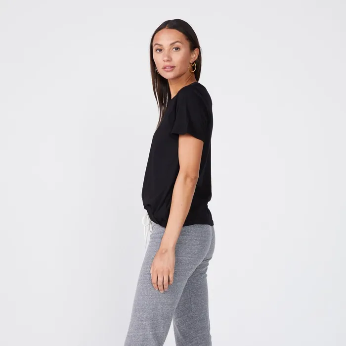 Women Tees MONROW Super Fine Jersey Oversized Crew Neck Tee Black