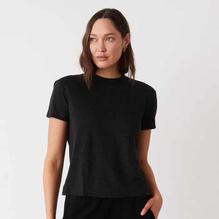 Women Tees MONROW Textured TriBlend Basic Crew Neck Tee Black