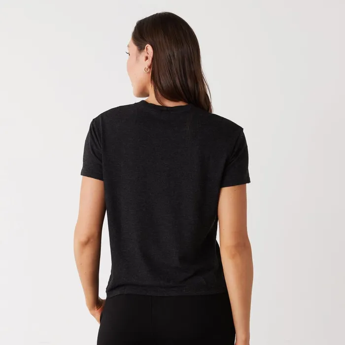 Women Tees MONROW Textured TriBlend Basic Crew Neck Tee Black