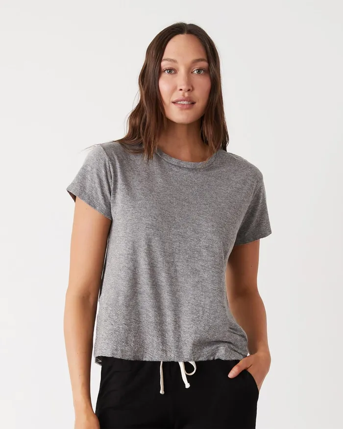 Women Tees MONROW Textured TriBlend Basic Crew Neck Tee Granite