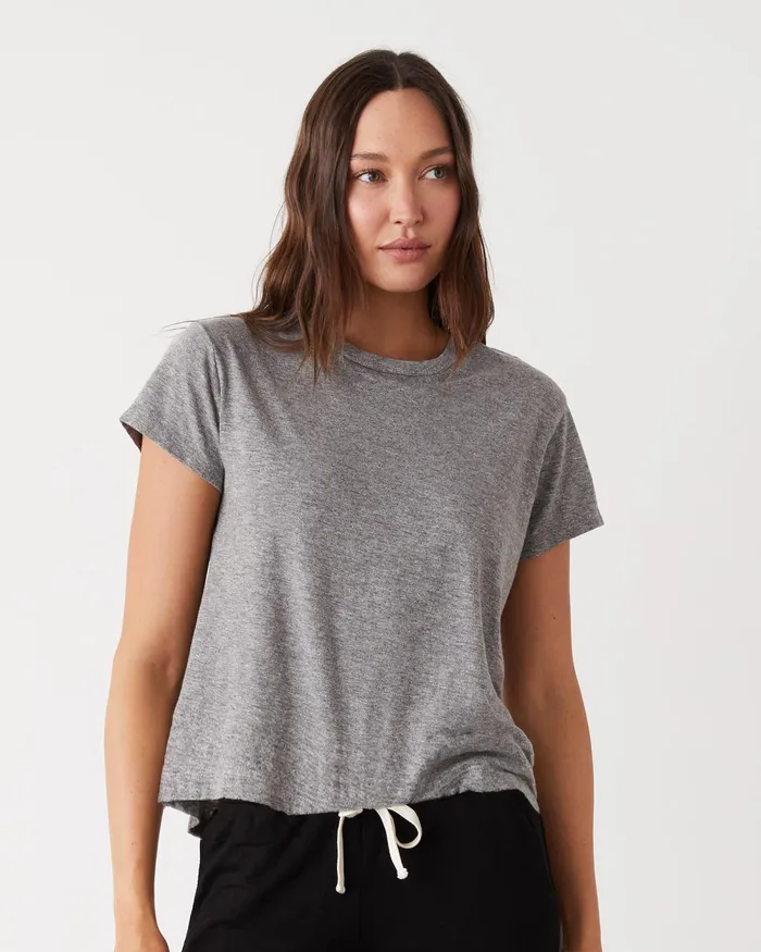 Women Tees MONROW Textured TriBlend Basic Crew Neck Tee Granite