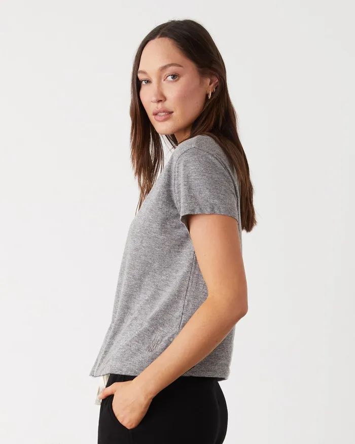 Women Tees MONROW Textured TriBlend Basic Crew Neck Tee Granite