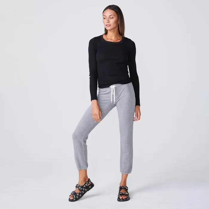 Women Tees MONROW Textured TriBlend Fitted Long Sleeve Crew Black