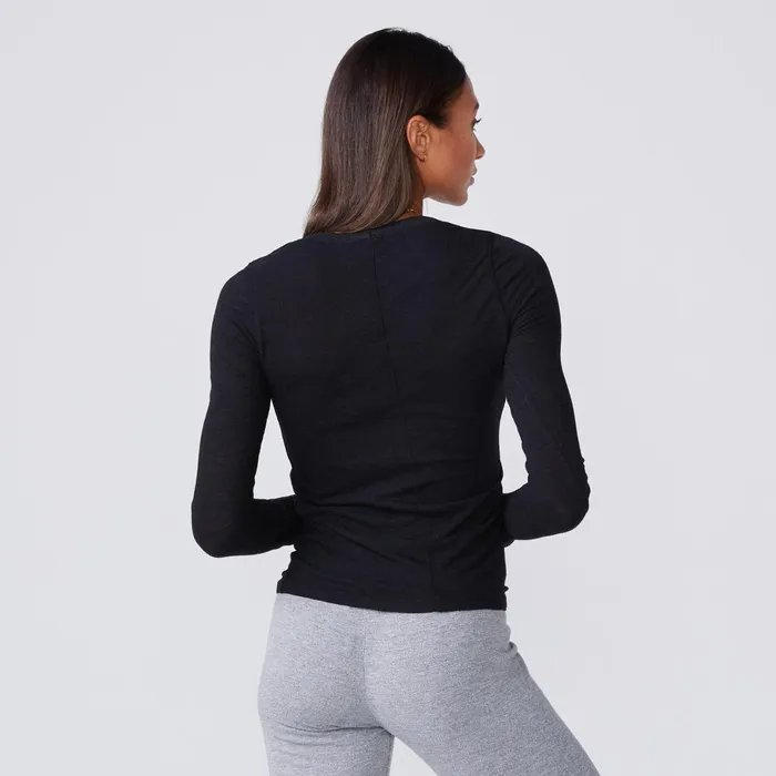 Women Tees MONROW Textured TriBlend Fitted Long Sleeve Crew Black