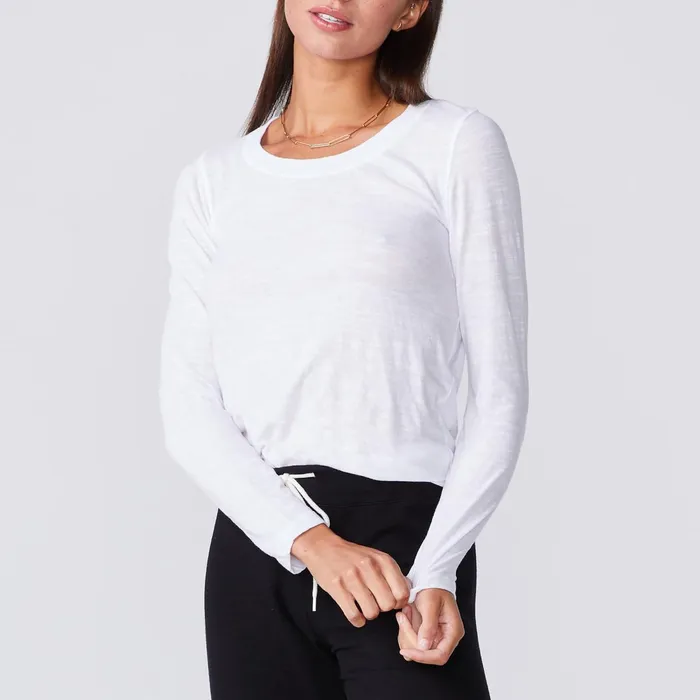 Women Tees MONROW Textured TriBlend Fitted Long Sleeve Crew White
