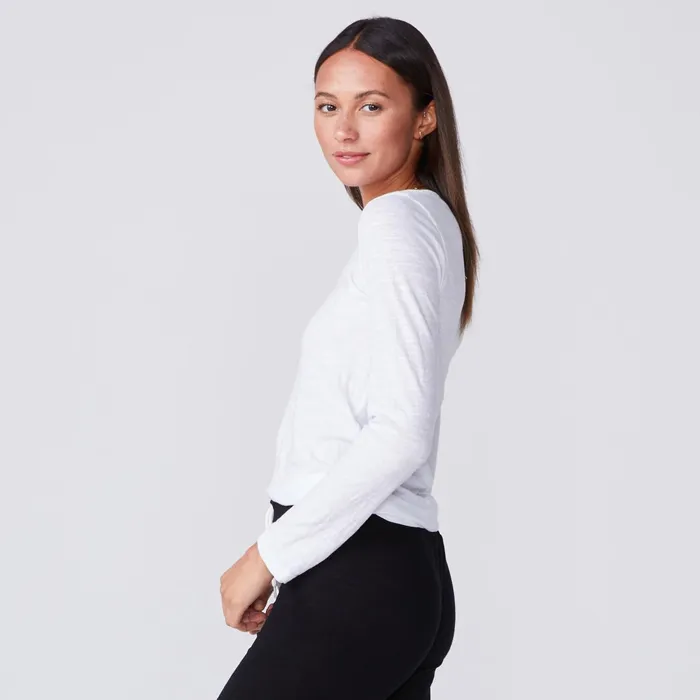Women Tees MONROW Textured TriBlend Fitted Long Sleeve Crew White