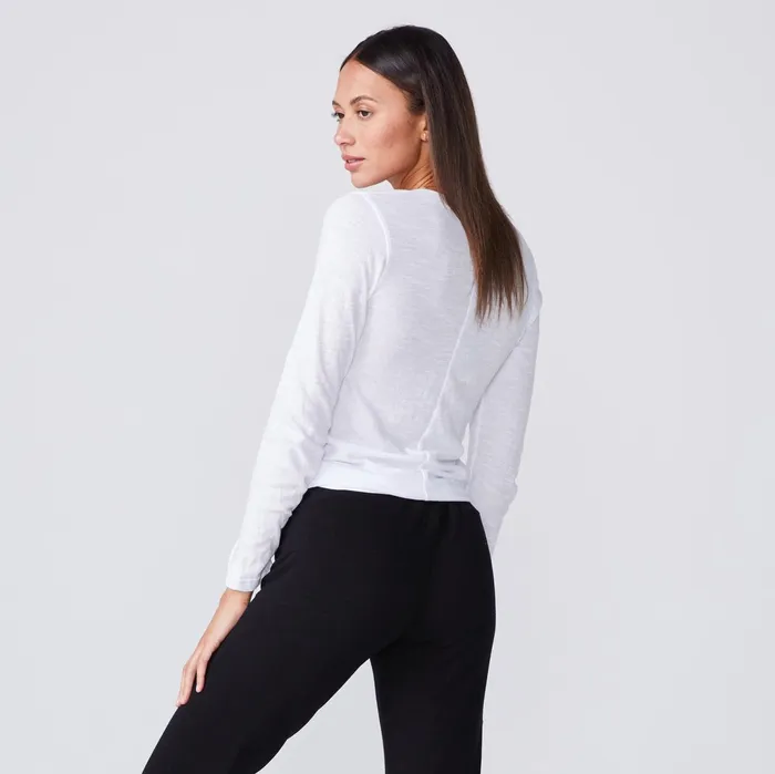 Women Tees MONROW Textured TriBlend Fitted Long Sleeve Crew White