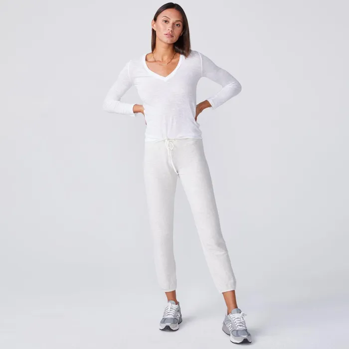 Women Tees MONROW Textured TriBlend Fitted Long Sleeve V Neck Tee White
